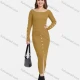 Wholesale Women's Ribbed Boat Neck Button Decro Knit Top & Split Front Bodycon Skirt 2 Piece Set C Clothing Wholesale Market Liuhua