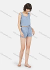 Wholesale Women's Plain Pearl Decor Crop Tank Top & Drawstring Shorts 2 Piece Lounge Pajamas Set A21# - Liuhuamall