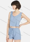 Wholesale Women's Plain Pearl Decor Crop Tank Top & Drawstring Shorts 2 Piece Lounge Pajamas Set A21# - Liuhuamall