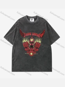 Wholesale Unisex Fashion Distressed Crew Neck Loose Fit Graphic 100%Cotton Short Sleeve Tee QX28#, LIUHUA CLOTHING WHOLESALE