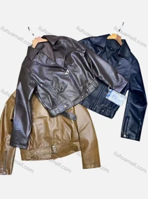 Wholesale Women's Fashion Lapel Zipper Pockets Plain Crop Leather Jacket, LIUHUA CLOTHING WHOLESALE