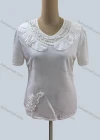 Wholesale Women's Casual V Neck Short Sleeve Appliques Beaded Blouse - Liuhuamall