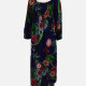 Women's African Crew Neck Long Sleeve Wrap Floral Loose Fit Floral Dress 007# Navy Clothing Wholesale Market -LIUHUA