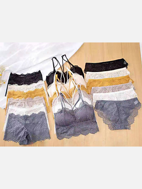 Women's Plain Guipure Lace Bra & Thongs Brief 2 Pieces Set, Clothing Wholesale Market -LIUHUA, WOMEN, Underwear