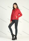 Wholesale Women's Casual Plain Long Sleeve Stand Collar Zipper Leather Jacket With Zipper Pockets - Liuhuamall