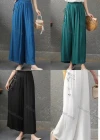 Wholesale Women's Loose Fit Plain Embroidery Wide Leg Pants With Drawstring - Liuhuamall