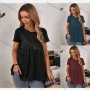 Wholesale Women's Casual Plain Round Neck Short Sleeve Ruched Ruffle Hem Blouse preview