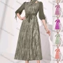 Wholesale Women's Elegant Crossover Neck Half Sleeve Midi Dress With Belt preview