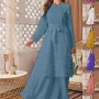 Wholesale Women's Casual Elegant Plain Round Neck Long Sleeve Lace Mesh Layered Ruffle Hem Maxi Dress preview