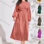 Wholesale Women's Elegant Casual Plain Buttons Front Stand Collar Crossover Long Sleeve Midi Dress With Belt preview