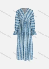 Wholesale Women's Casual Striped Paisley Print V Neck Shirred Tie Front Poet Sleeve Maxi Dress - Liuhuamall