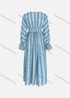 Wholesale Women's Casual Striped Paisley Print V Neck Shirred Tie Front Poet Sleeve Maxi Dress - Liuhuamall
