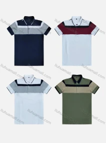 Wholesale Men's Casual Short Sleeve Button Front Colorblock Polo Shirts, LIUHUA CLOTHING WHOLESALE