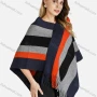Wholesale Women's Casual Batwing Sleeve V-Neck Scarf Print Fringe Trim Poncho preview