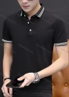 Wholesale Men's 100%Cotton Slim Fit Plain Striped Trim Casual Polo Shirt - Liuhuamall