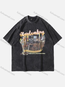 Wholesale Men's Fashion Hip Hop Oversized Crew Neck Short Sleeve Wash Distressed Graphic T-shirt 769#, LIUHUA CLOTHING WHOLESALE