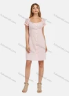 Wholesale Women's Casual Square Neck Short Sleeve Ruffle Trim Ruched Button Down Plaid Short Dress 06# - Liuhuamall