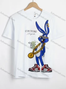 Wholesale Men's Letter Rabbit Print Round Neck Short Sleeve Casual T-Shirt 28#, LIUHUA CLOTHING WHOLESALE