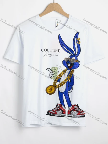 Wholesale Men's Letter Rabbit Print Round Neck Short Sleeve Casual T-Shirt 28#