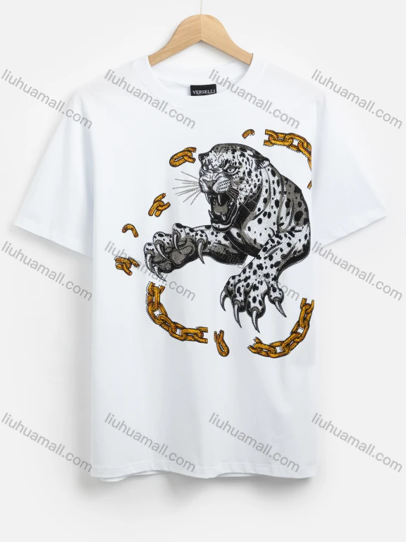 Wholesale Men's Chain Cheetah Print Round Neck Short Sleeve Casual T-Shirt 26#
