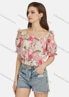 Wholesale Women's Casual Cold Shoulder Puff Sleeve Floral Peplum Top 28494# - Liuhuamall
