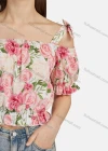 Wholesale Women's Casual Cold Shoulder Puff Sleeve Floral Peplum Top 28494# - Liuhuamall