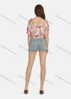 Wholesale Women's Casual Cold Shoulder Puff Sleeve Floral Peplum Top 28494# - Liuhuamall
