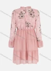 Wholesale Women's Elegant Ruffle Neck Long Sleeve Floral Print Chiffon Short Dress - Liuhuamall