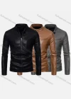 Wholesale Men's Fashion Stand Collar Long Sleeve Zipper Leather Jacket - Liuhuamall