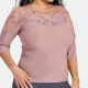 Women's Plus Size 3/4 Sleeve Lace sheer Embroidery Rhinestone Detail Blouse Pink Clothing Wholesale Market -LIUHUA