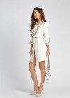 Wholesale Women's Elegant Notched Neck 3/4 Sleeve Slit Hem Tie Front Short Dress With Belt - Liuhuamall