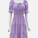 Women's Casual Square Neck Poet Sleeve Ruched Lace Up Ruffle Hem Knee Length Dress CY225# Medium Purple Clothing Wholesale Market -LIUHUA