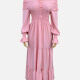 Women's Elegant Off Shoulder Ruffle Trim Shirred Bishop Sleeve Ruffle Hem Maxi Dress CY150# Pink Clothing Wholesale Market -LIUHUA