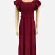 Women's Elegant Ruffle Trim Short Sleeve Shirred Maxi Dress CY151# Maroon Clothing Wholesale Market -LIUHUA