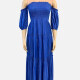 Women's Elegant Plain Ruffle Trim Off Shoulder Shirred Ruffle Hem Maxi Dress CY163# Blue Clothing Wholesale Market -LIUHUA