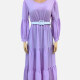 Women's Casual Plain Round Neck Long Sleeve Ruffle Hem Maxi Dress With Belt CY165# Medium Purple Clothing Wholesale Market -LIUHUA