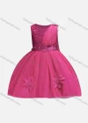 Wholesale Girls Lovely Crew Neck Sleeveless Appliques Pleated Flower Dress - Liuhuamall