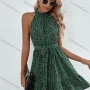 Wholesale Women's Dalmatian Print Lace Up Ruffle Hem Halter Short Dress With Belt 3313X# preview
