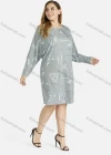 Wholesale Women's Plus Size Jacquard Geometric Print Long Sleeve Round Neck Dress - Liuhuamall