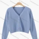 Wholesale Women's Causal V Neck Button Down Plain Knit Cardigan Light Blue Clothing Wholesale Market Liuhua