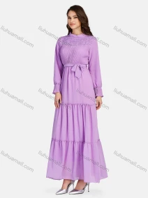 Wholesale Women's Elegant Tiered Pearl Decro Lace Up Chiffon Maxi Dress K390#, LIUHUA CLOTHING WHOLESALE