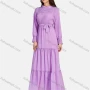Wholesale Women's Elegant Tiered Pearl Decro Lace Up Chiffon Maxi Dress K390# preview