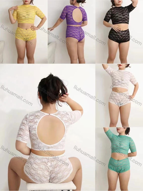 Wholesale Women's Sexy Lace Cutout Back Top & Boxer Briefs Lingerie Set 1014#