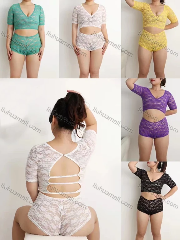 Wholesale Women's Sexy Lace Cutout Back Top & Boxer Briefs Lingerie Set 1015#