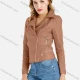 Wholesale Women's Casual Long Sleeve Lapel Zipper Pockets Beaded Crop Faux Leather Jacket Copper Clothing Wholesale Market Liuhua