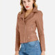 Women's Casual Long Sleeve Lapel Zipper Crop Faux Leather Jacket Copper Clothing Wholesale Market -LIUHUA