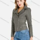 Wholesale Women's Casual Long Sleeve Lapel Zipper Pockets Beaded Crop Faux Leather Jacket Laurel Green Clothing Wholesale Market Liuhua