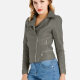 Women's Casual Long Sleeve Lapel Zipper Crop Faux Leather Jacket Laurel Green Clothing Wholesale Market -LIUHUA