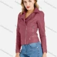 Wholesale Women's Casual Long Sleeve Lapel Zipper Pockets Beaded Crop Faux Leather Jacket Raspberry Clothing Wholesale Market Liuhua