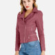 Women's Casual Long Sleeve Lapel Zipper Crop Faux Leather Jacket Raspberry Clothing Wholesale Market -LIUHUA